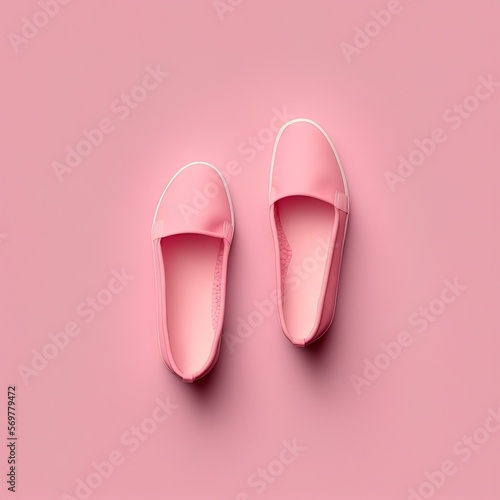 simple pink flat shoe on a pink flat Background, clean and minimalist generative ai