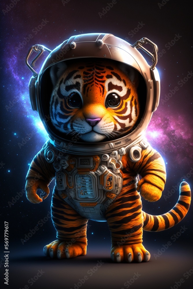 an adorable astronaut tiger dressed in spaceflight. Generative Ai.