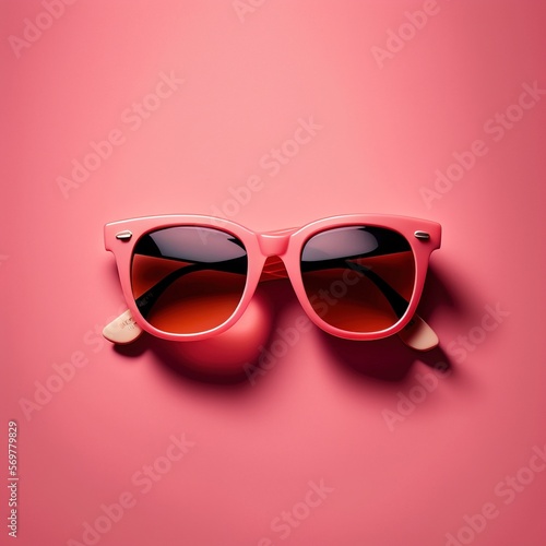 simple pink sunglasses on a pink flat Background, clean and minimalist generative ai