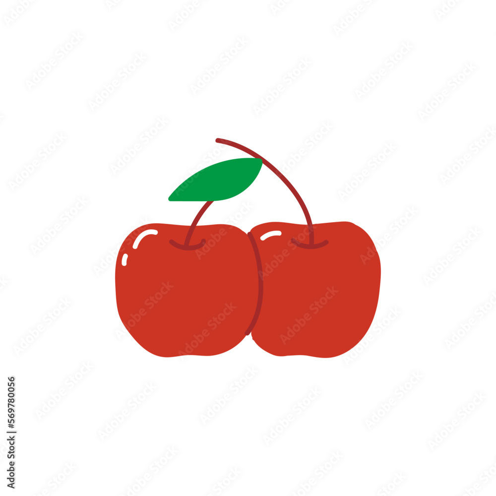 Obraz premium Vector cherry illustration. Isolated on a white background. Cartoon style icon 