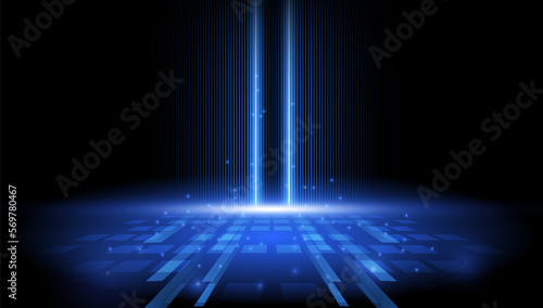 Rounded curve blue  line dark tunnel of lights for ecommerce signs retail shopping, advertisement business agency, ads campaign marketing, email newsletter, landing pages, creative header, billboard