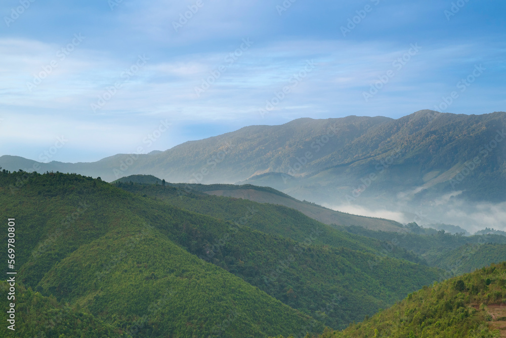 Natural background of the mountain views with blue sky in the winter of Nan province, The north of Thailand. Natural background of the mountain views with blue sky in the winter of Nan province, The north of Thailand.