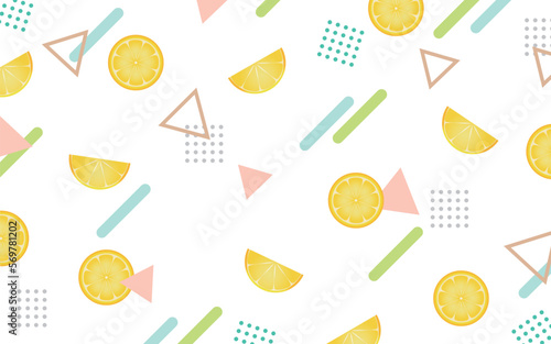 レモンといろいろな図形を配置したメンフィス風柄