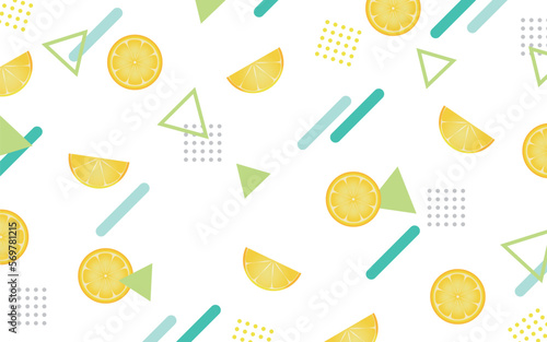 レモンといろいろな図形を配置したメンフィス風柄
