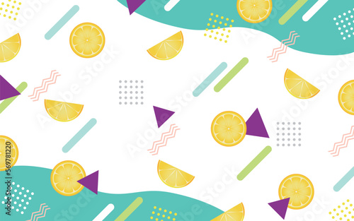 レモンといろいろな図形を配置したメンフィス風柄