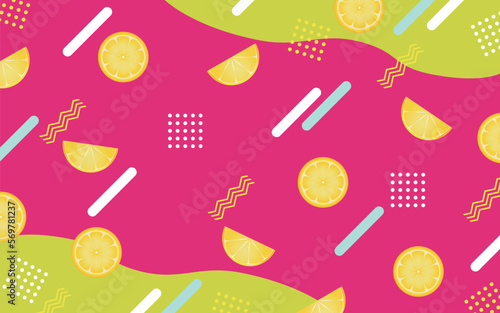 レモンといろいろな図形を配置したメンフィス風柄