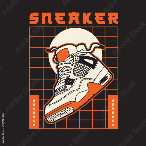 Sneaker shoes . Concept. Flat design. Vector illustration. Sneakers in flat style. Sneakers side view. Fashion sneakers.	
