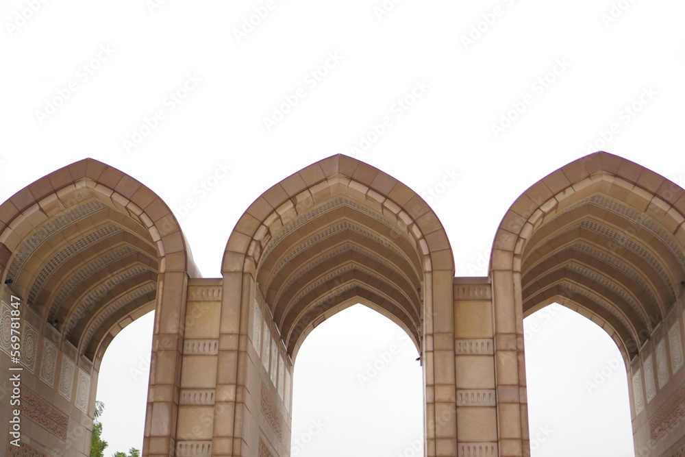 Arches of Mosque at Grand Mosque of King Qaboos in Oman