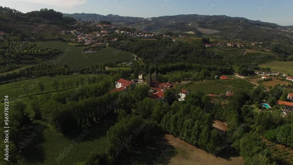 Flying Over Monastery of Pombeiro in Felgueiras. Romanic Church. North of Portugal Flying Over Monastery of Pombeiro in Felgueiras. Romanic Church. North of Portugal