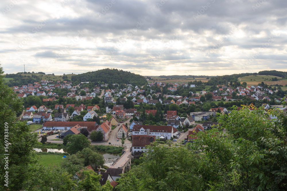 Panorama view of town Harburg in Bavaria, Germany
