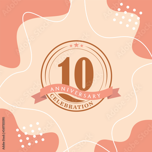 10th anniversary celebration logo vector design with brown color background and brown color later abstract design
