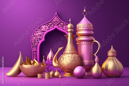 Ramadan Kareem Celebration and Decoration,3D Render Illustration Design