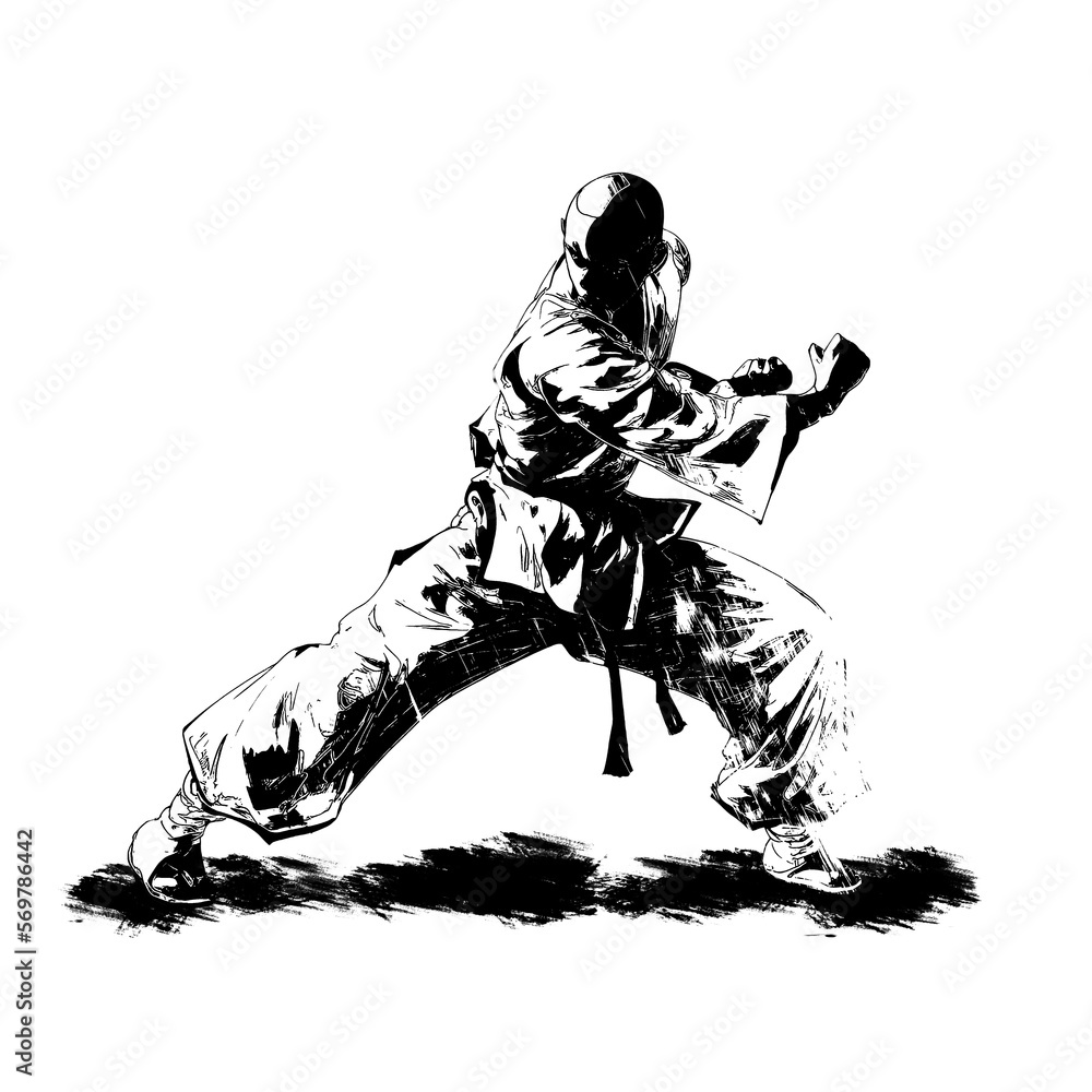 Silhouette of a Shaolin kungfu master in dynamic pose, Martial arts design, partly AI Generative Silhouette of a Shaolin kungfu master in dynamic pose, Martial arts design, partly AI Generative