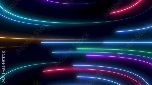 This stock motion graphics shows the movement of bright multicolored neon lines. This abstract background will decorate your projects.