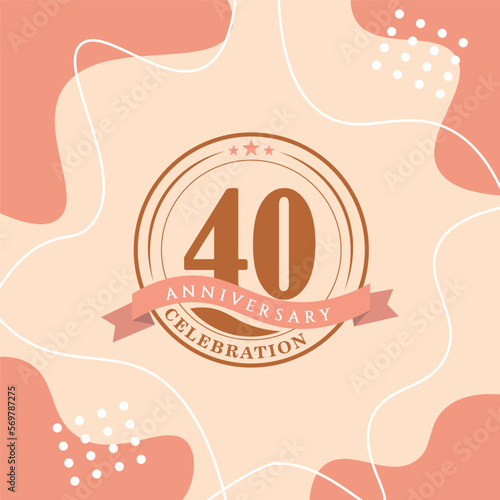 40th anniversary celebration logo vector design with brown color background and brown color later abstract design
