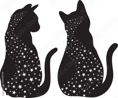 Black cat. Witch Halloween magic vector on white background