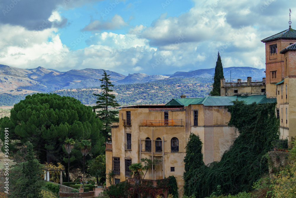 palace of the Moorish king in ronda,malaga with the mountain in the background