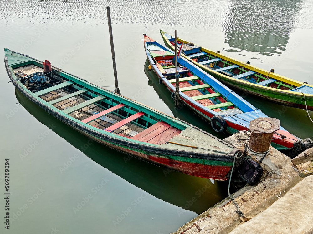 Three Wood Boats In Jakarta