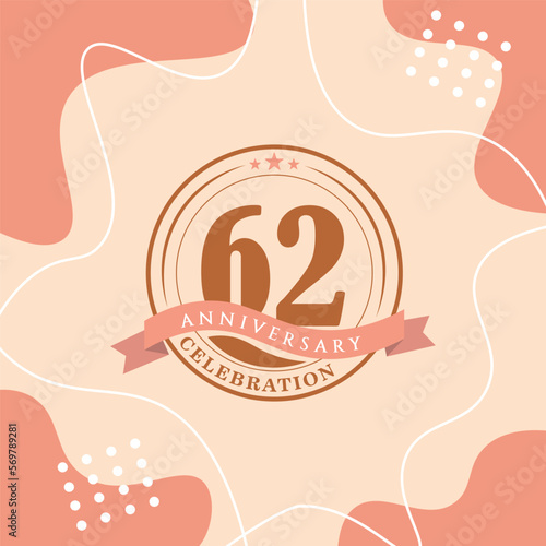 62nd anniversary celebration logo vector design with brown color background and brown color later abstract design
