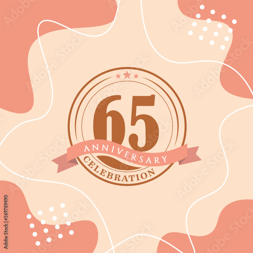 65th anniversary celebration logo vector design with brown color background and brown color later abstract design
