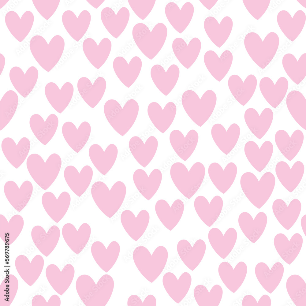 Seamless abstract pattern of small pink hearts on white background. Love backdrop, cute texture for textile, wrapping paper, Valentine's day.