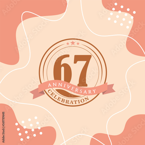 67th anniversary celebration logo vector design with brown color background and brown color later abstract design
