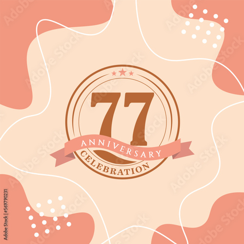 77th anniversary celebration logo vector design with brown color background and brown color later abstract design
