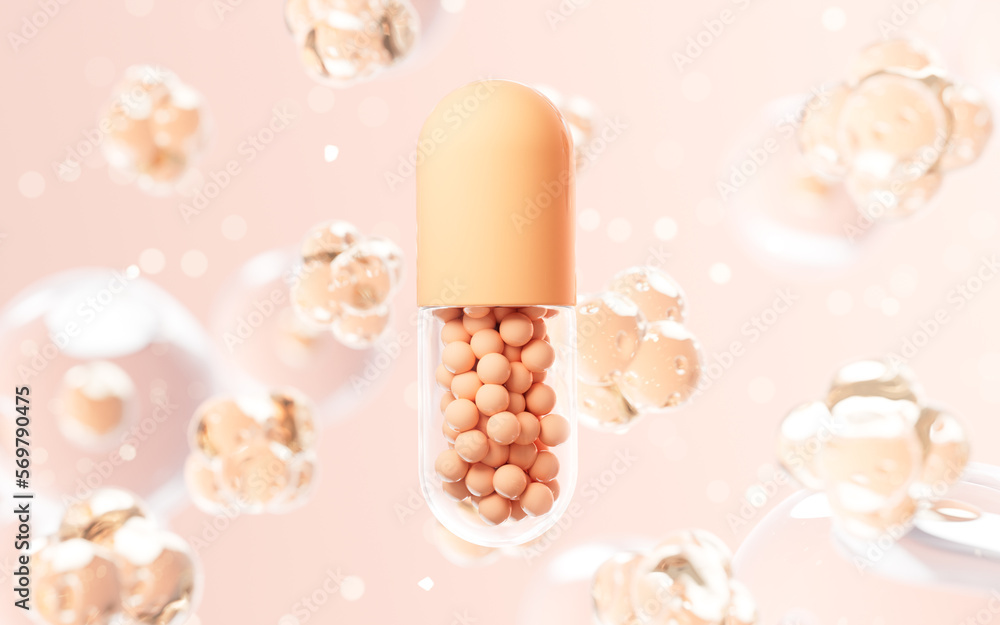 Medical capsule with biomedical concept, 3d rendering. Medical capsule with biomedical concept, 3d rendering.