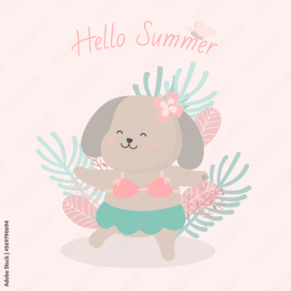 Happy dog wearing Hawaii Cartoon Character in Summer time Happy dog wearing Hawaii Cartoon Character in Summer time