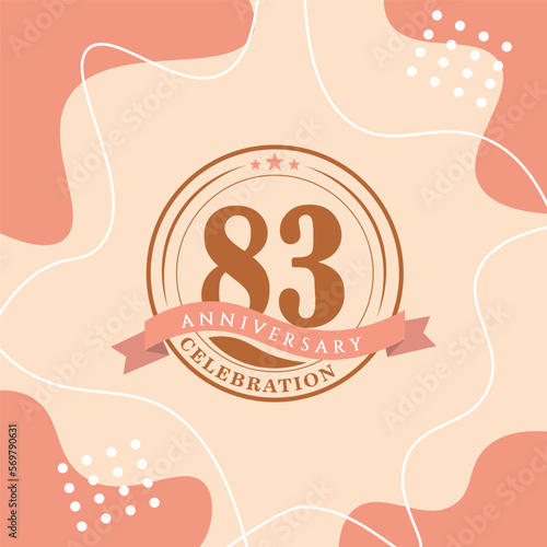 83rd anniversary celebration logo vector design with brown color background and brown color later abstract design
