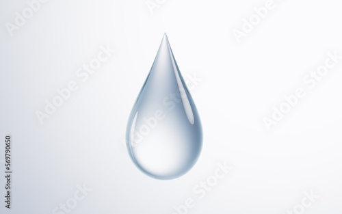 Transparent water drop with white background, 3d rendering.