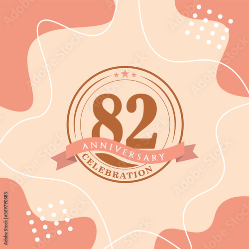 82nd  anniversary celebration logo vector design with brown color background and brown color later abstract design
