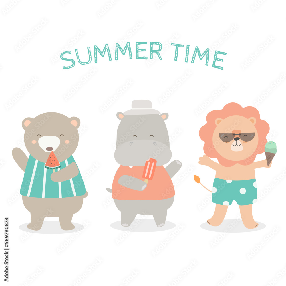 Set animal traveler on summer holidays cartoon vector Set animal traveler on summer holidays cartoon vector