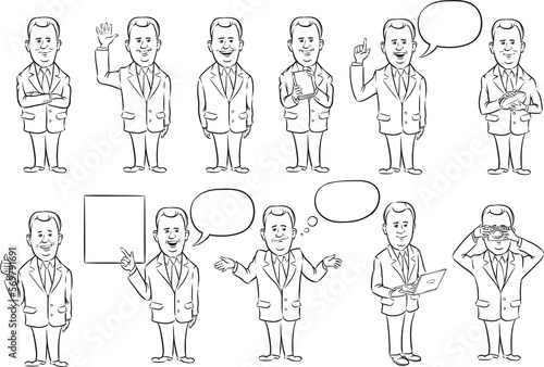 whiteboard drawing businessman in suit collection - PNG image with transparent background