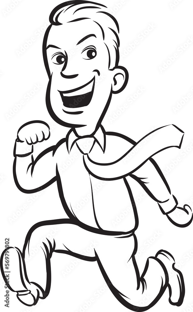whiteboard drawing businessman running happy - PNG image with transparent background