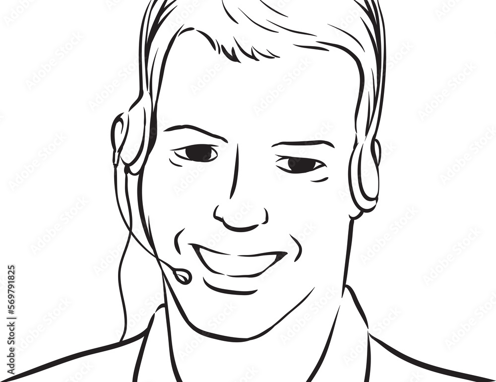 whiteboard drawing businessman smiling with headset - PNG image with transparent background