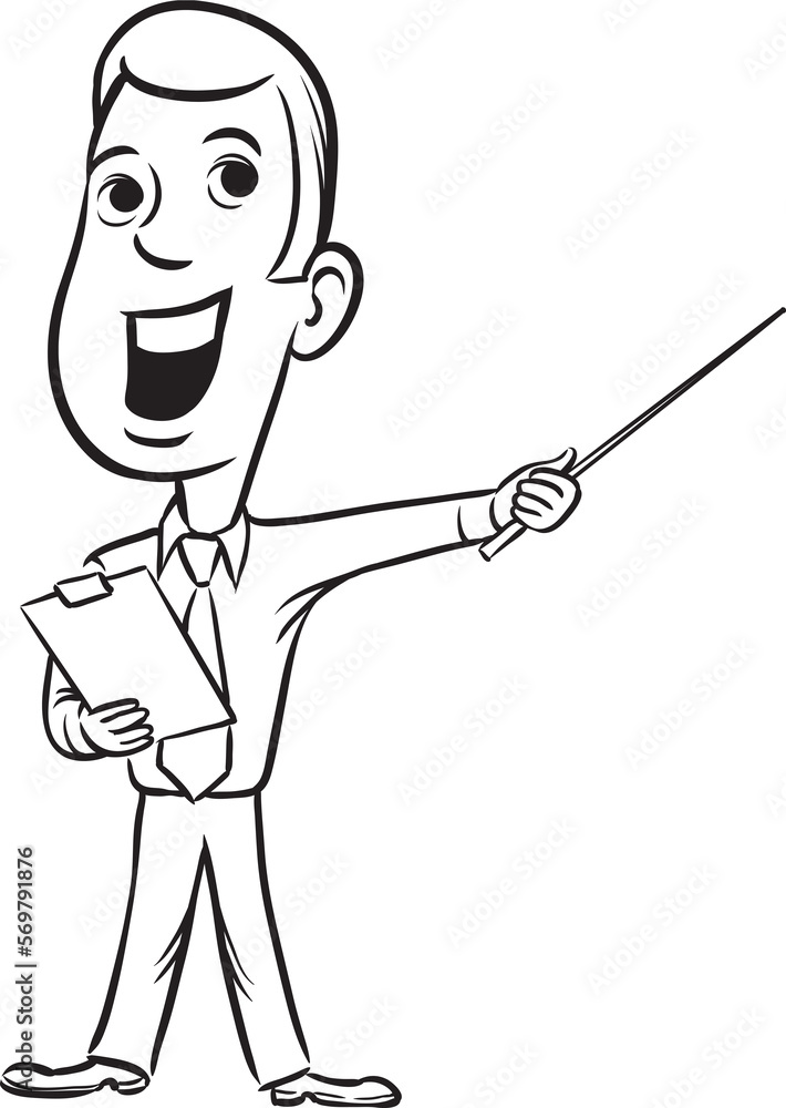 whiteboard drawing businessman standing pointing - PNG image with transparent background