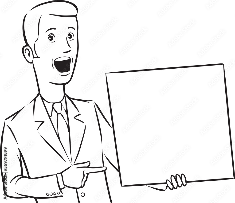 whiteboard drawing businessman surprised pointing at blank placard - PNG image with transparent background whiteboard drawing businessman surprised pointing at blank placard - PNG image with transparent background
