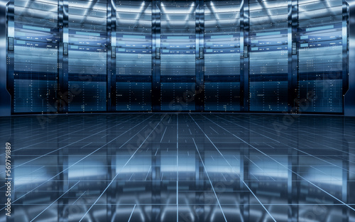 Billede på lærred Sever racks and data center, big data and cloud computing concept, 3d rendering