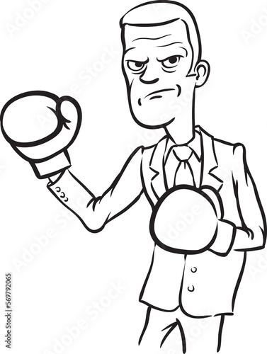 whiteboard drawing caricature angry businessman with boxing gloves - PNG image with transparent background