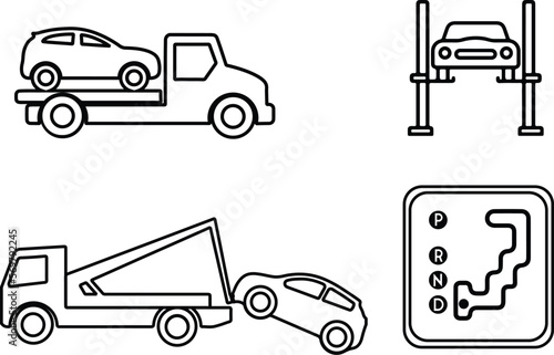 Simple Broken Car Workshop Line Icon Set