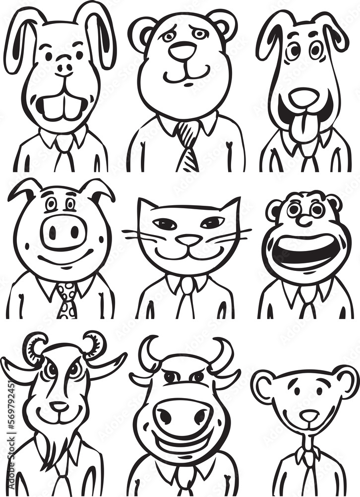 whiteboard drawing cartoon business animals - PNG image with transparent background