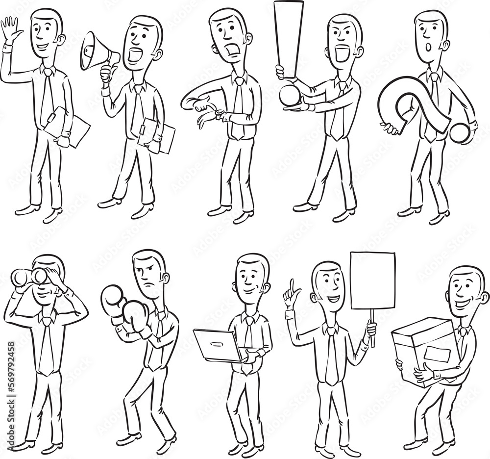 whiteboard drawing cartoon business figures PNG image with transparent background Stock