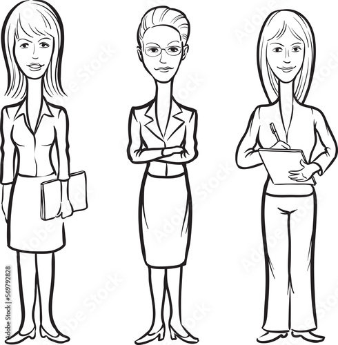whiteboard drawing cartoon figures of office women - PNG image with transparent background