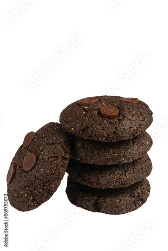 chocolate chip cookie stack on white background. isolated