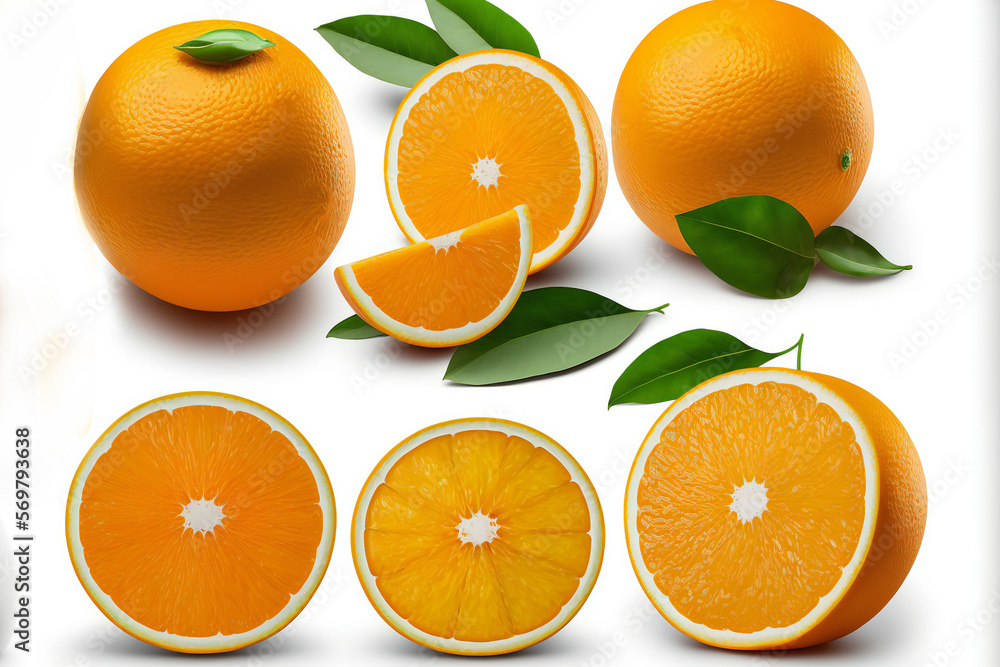 set of oranges on white background set of oranges on white background