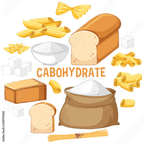Variety of carbohydrates foods