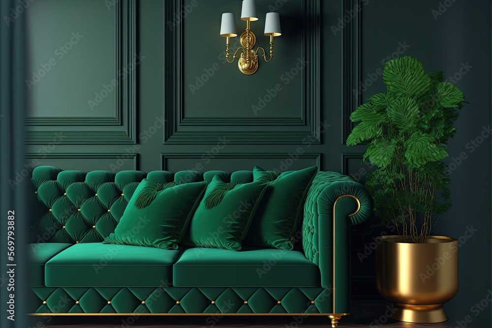 Beautiful luxury classic green clean interior room in classic style ...