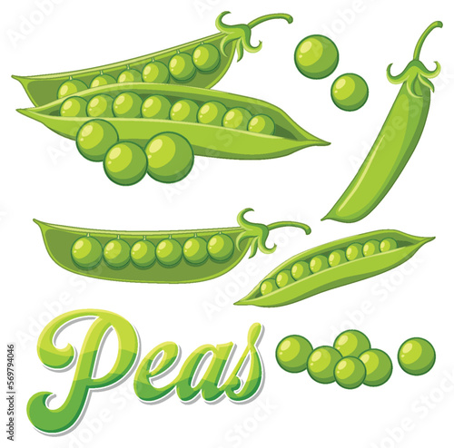 Canvastavla Isolated green peas cartoon