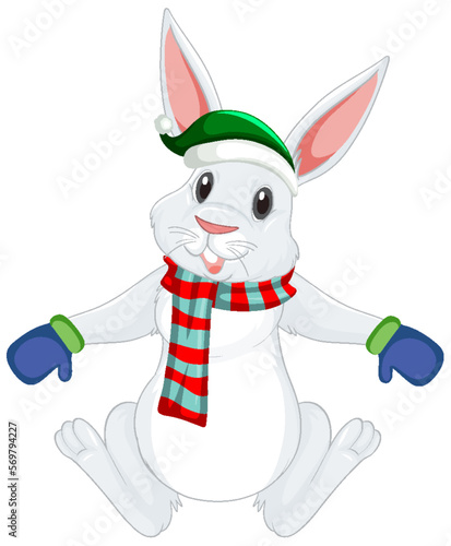 White rabbit wearing winter outfits cartoon